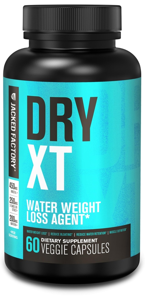 Jacked Factory Dry-XT Diurético Pílulas de água - Suplemento Natural □ Reduz a retenção de água & Bloating ; Extrato de raiz de dente-leão, Potássio, 7 Ingredientes Mais Poderosos - 60 Cápsulas Veggie