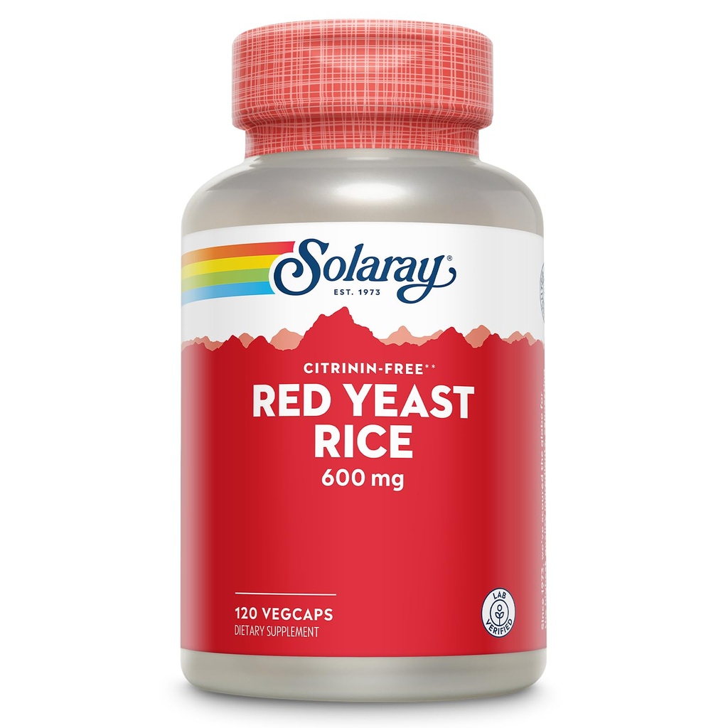 SOLARAY Red Rice 600mg Suporte do sistema, não irradiado e sem citrinina, laboratório verificado, 120 VegCaps