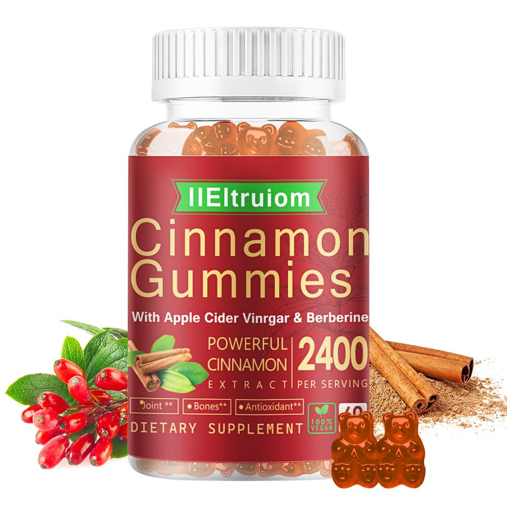 Canela de Ceilão Gummies, Canela de Ceilão 2400mg com Berberina, Açafrão, Vinagre de Maçã, Melão Amargo, Crómio - 60 Condes