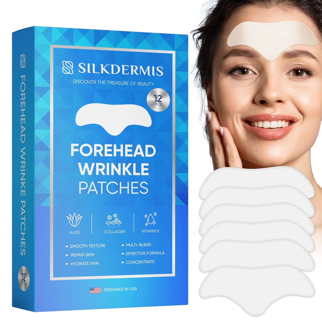 Patches de rugas dianteiras 12Pcs com Aloe, Colágeno, Vitamina E, Anti Rugas Patches, Tratamento de rugas dianteiras