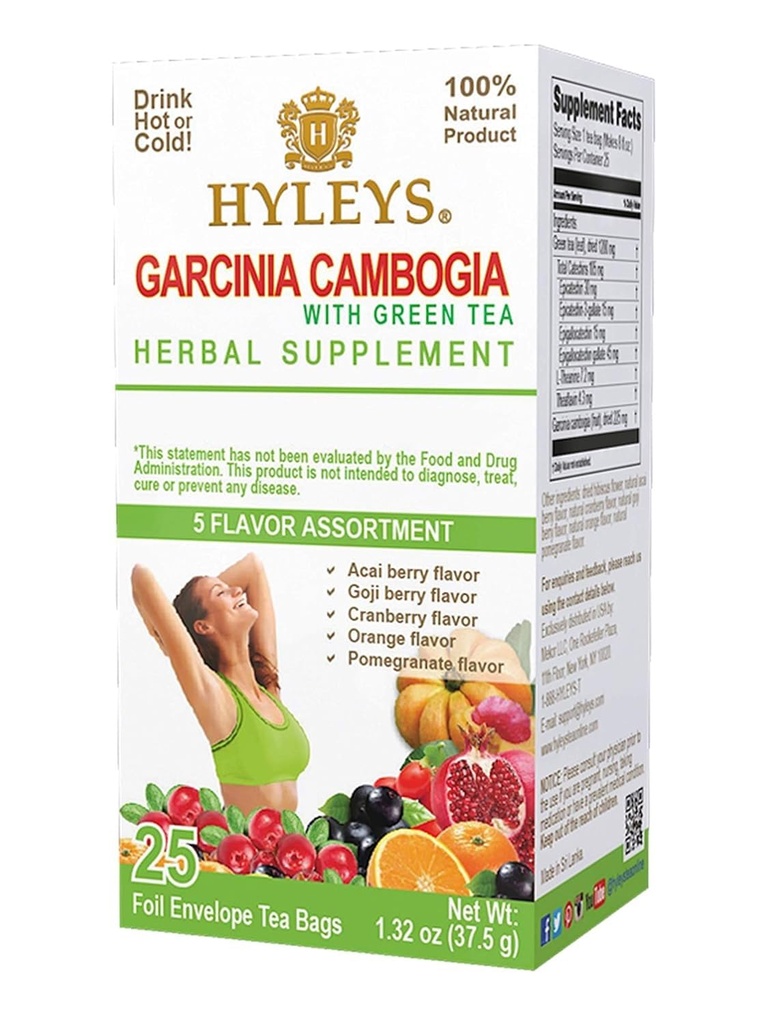 HYLEYS chá Garcinia Cambogia chá verde 5 sabores variedade - 25 sacos de chá