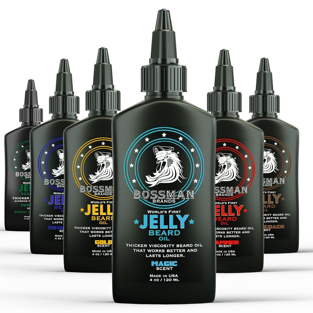 Bossman Jelly Beard Oil Variety Pack - Beard Grooming Care and Growing Kit - Todos os 6 cheiros de óleo de barba - Made in USA