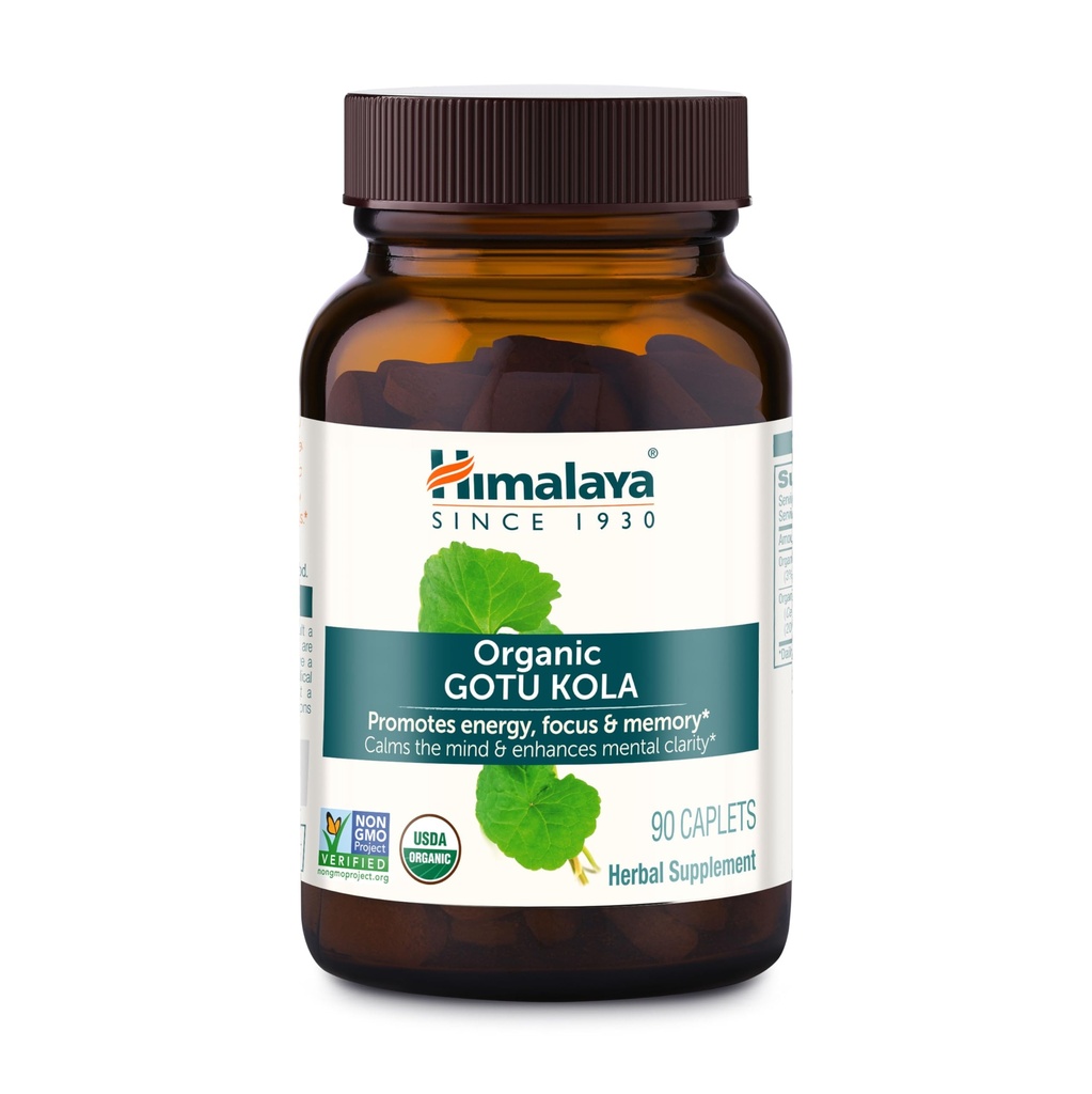 Himalaya Organic Gotu Kola, 45 Dia de Abastecimento - Suplemento Nootrópico de Ervas com Adaptogens para Energia, Foco, Memória e Relaxamento Calmante - Vegan, Não-GMO, Glúten Livre, 650 mg, 90 Caplets