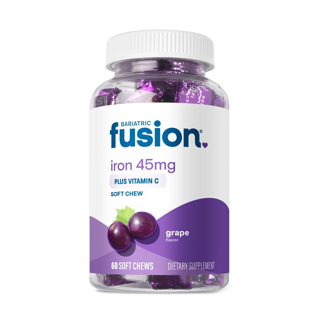 Bariatric Fusion Iron Supplement for Women Anemia Mastigável de Ferro com Vitamina C □ Grape Flavored Soft Chew □ Gentil on Stomach Ferrous Fumarate for Women and Men