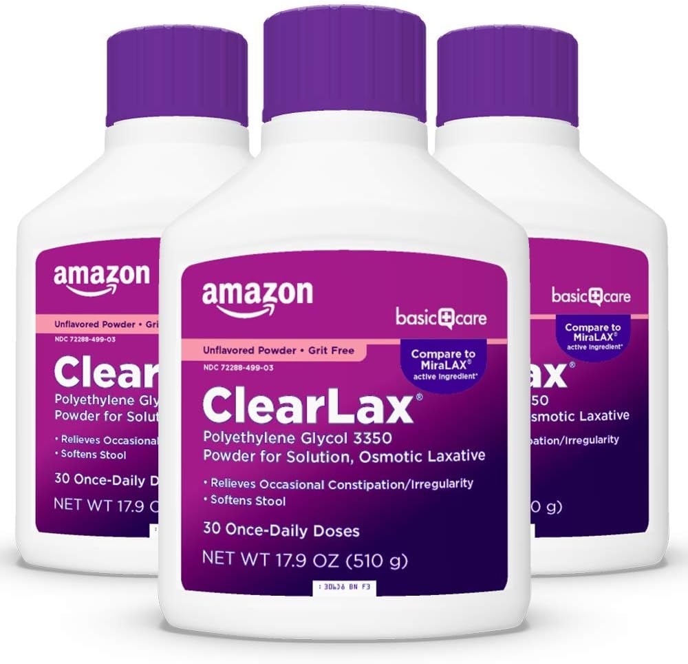 Cuidado básico ClearLax, Polietileno Glicol 3350 Pó para Solução, Laxante osmótico, Sem sabor, 1,11 libra (Pacote de 3)