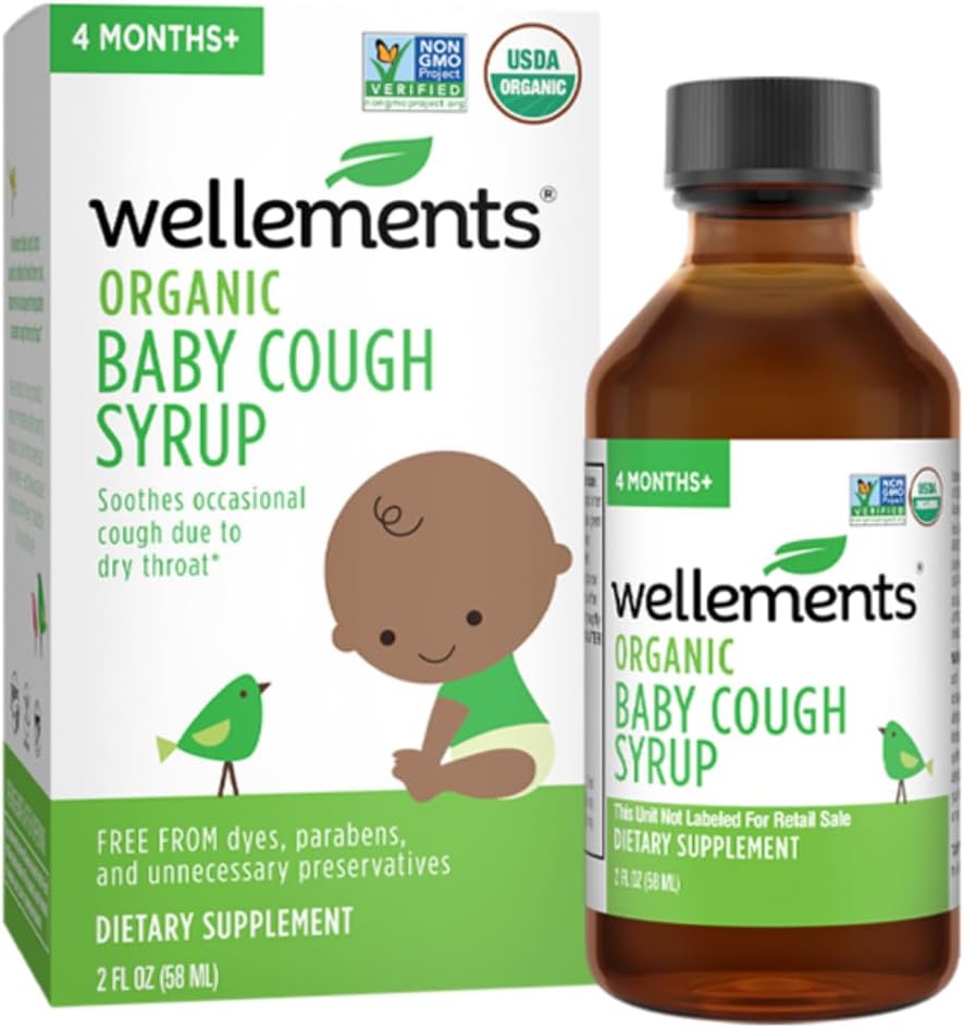 Wellements Organic Daytime Baby Tosse Xarope Ocasional Alivia a Tosse Devido à Garganta Seca* 2 Fl Oz, 4 Meses +