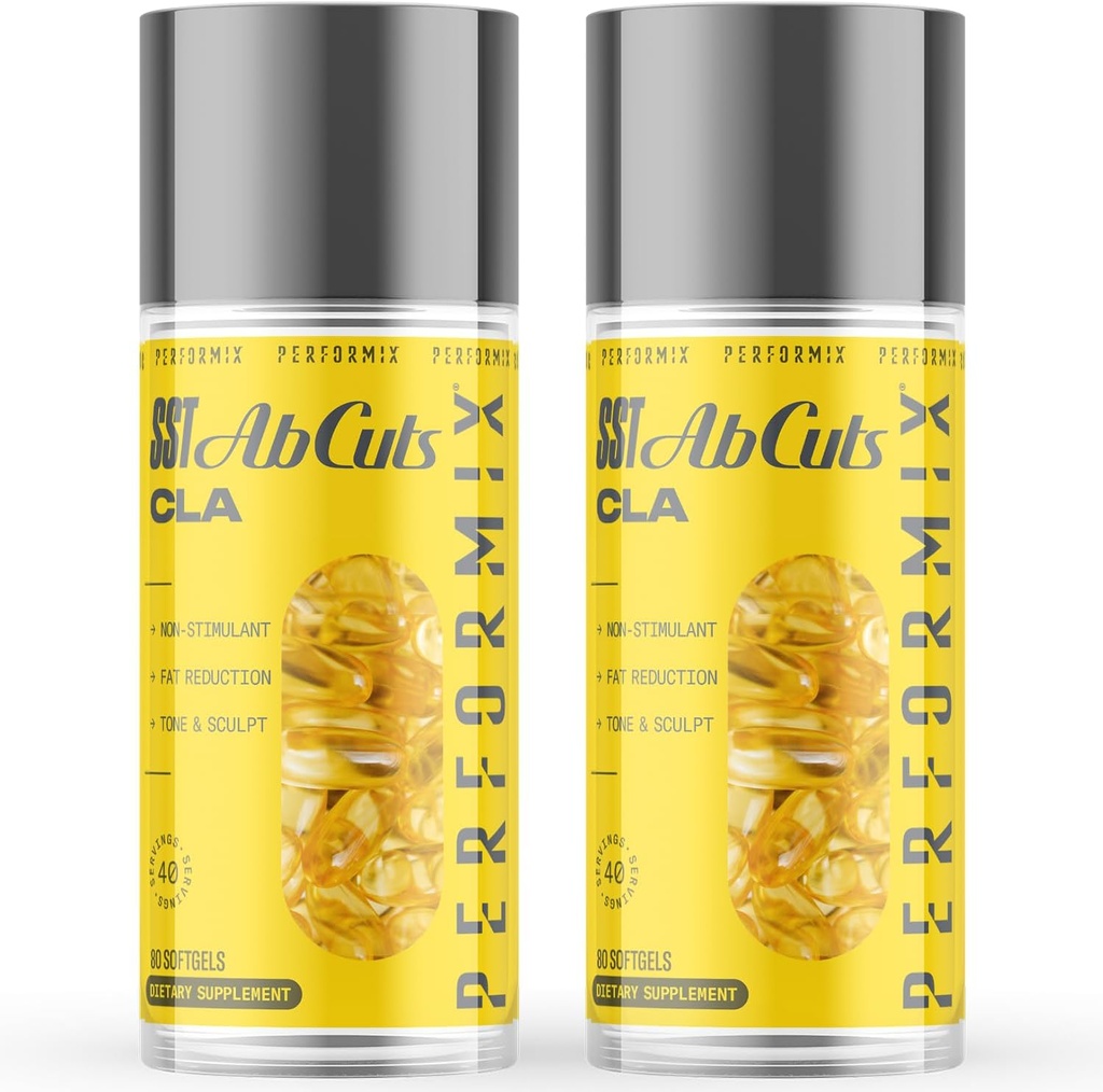 PERFORMIX - SST AbCuts - CLA 1000 mg - Stim Free - Thermogenic - Fitness Goals - Metabolism Booster - Saúde & Bem-Estar - Óleo de girassol, Omega 3, Flax Seed & Vitamina E - Pré-treino - 160 Softgels