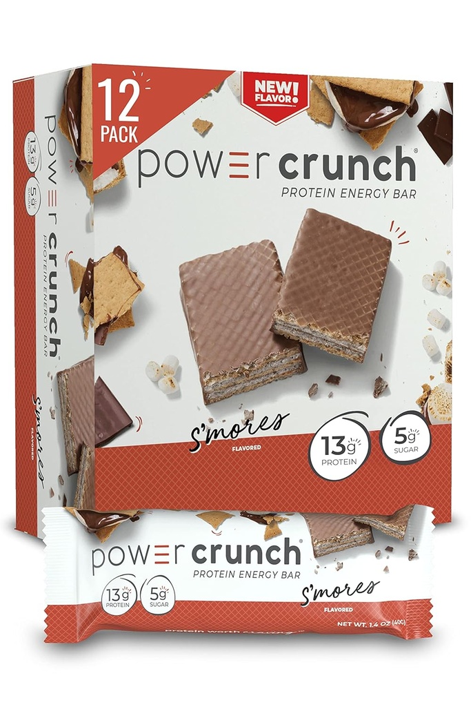 Barras de wafer de proteína crocante de potência, Lanches de proteína alta com sabor delicioso, S'Mores, 1,4 onça (12 contagem)