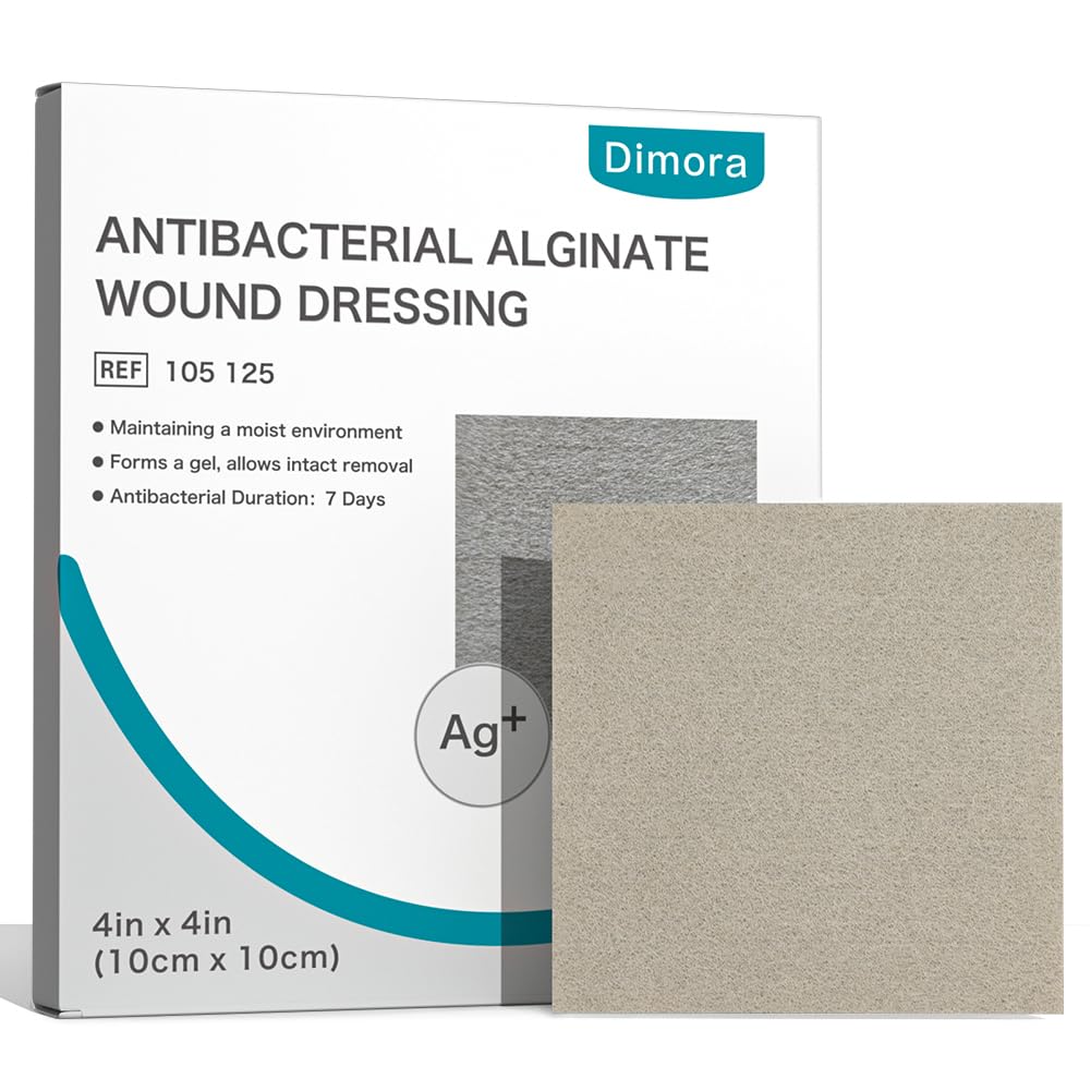 Dimora Upgrade Silver Alginate Alginate Wound Dressing - Antibacteriano Não Vara Gauze, Altamente Absorvente Bandagem Estéril, 4'' x 4'' Patches 5 Packs