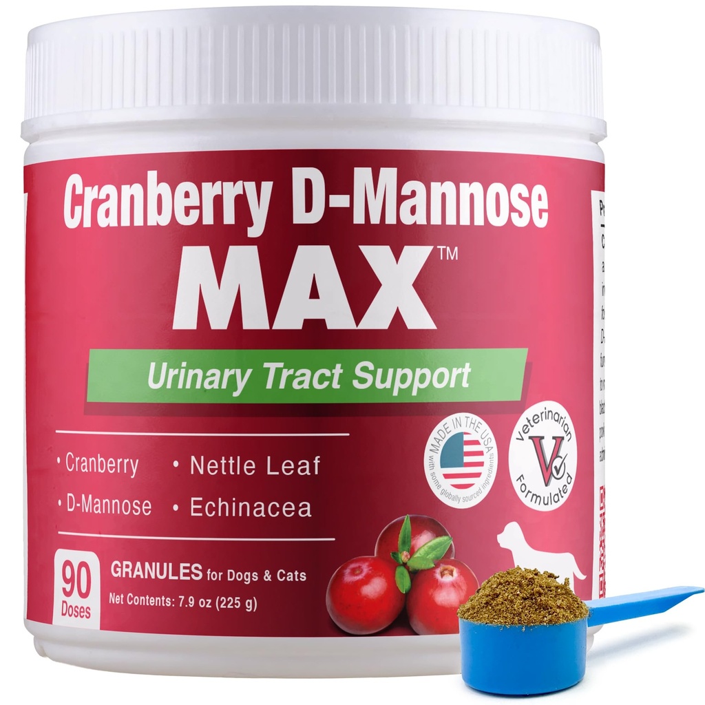 Cranberry D Mannose MAX- Dog Urinary Tract (UT) Saúde, bexiga e rim Suporte Suplemento - ITU Controle de bexiga para cães-grânulos (90 doses)
