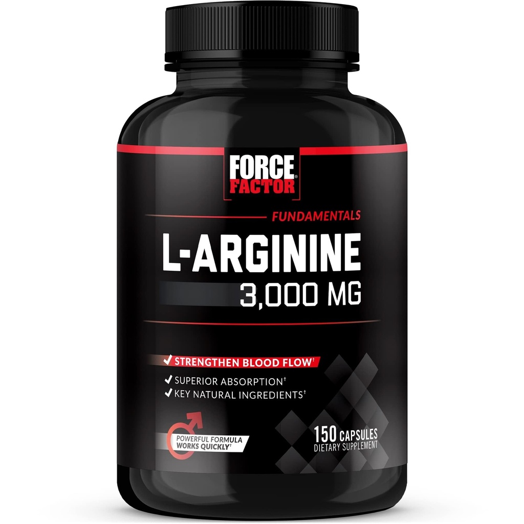 Fator de força L-arginina Nitric Oxide Suplemento com BioPerine para ajudar a construir músculo e apoiar mais forte fluxo de sangue, circulação, entrega de nutrientes e bombas, L-arginina 3000mg, 3g, 150 cápsulas