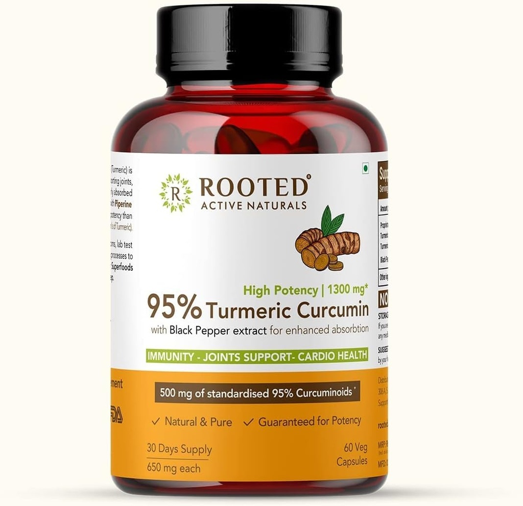 Curcumina (95%) com Extracto de Pimenta Preta (para uma melhor absorção), 1300mg, para Imunidade, Conjunções de Saúde, 60 Veg Cápsulas, 650Mg Cada
