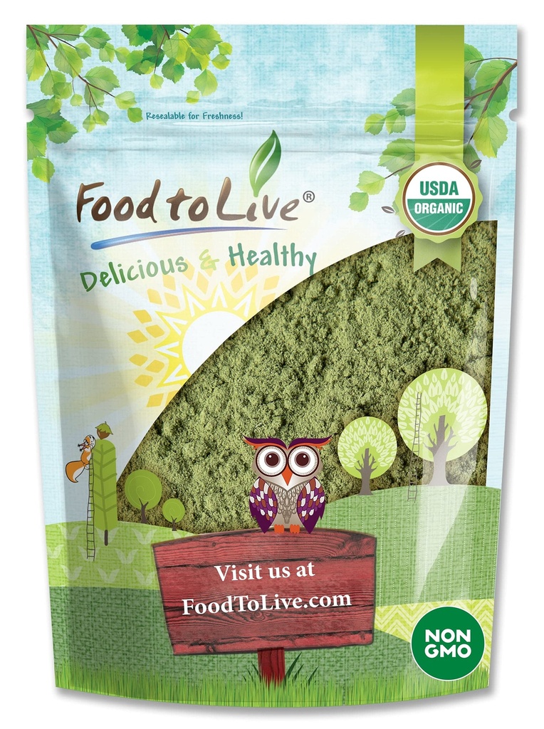 Comida para viver em pó de Alfalfa Orgânico, 1,5 libras - Não-GMO, Seco cru folhas jovens inteiras, Vegan, Ótimo para cozimento, Sucos, Smoothies, Shakes, Chá e Bebidas. Boa fonte de fibra dietética e proteína