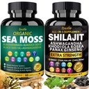 Bualle Sea Moss e Shilajit Bundle-Sea Moss 300mg, óleo de semente preta 100mg,Ashwagandha 50mg,Ginger & Shilajit 300mg,Rhodiola Rosea 100mg,Panax Ginseng 50mg,Tudo em 1 Suplementos-EUA Made(2 Pack)