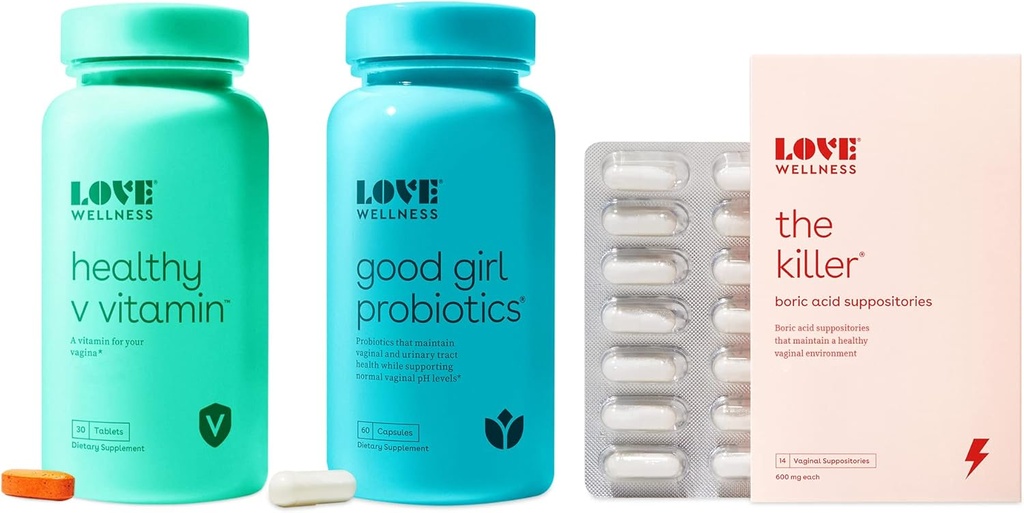 Amor Bem-Estar O assassino, boa menina Probióticos & saudável V Vitamina □ Triple Threat Kit Supositório Vaginal □ Fast-Acting Vitaminas & Supositórios para a Saúde Vaginal - Ajuda a apoiar saudável Odor & pH