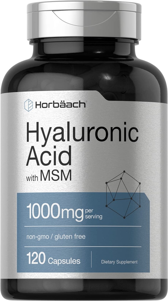 Horbäach Ácido Hialurónico com HSH          . 1000 mg , 120 Cápsulas , Não-GMO e Suplemento Glúten , Fórmula Biodisponível