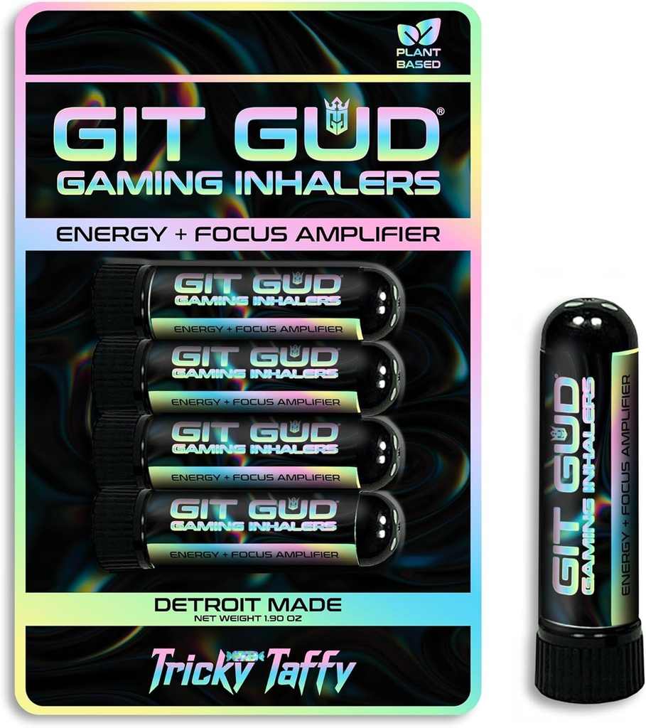 GIT GUD Energy Stick (4 Pack) Amplificador de foco competitivo, Aroma de hortelã refrescante, Uso diário, Descartável portátil, Taffy complicado (Taffy Mint)