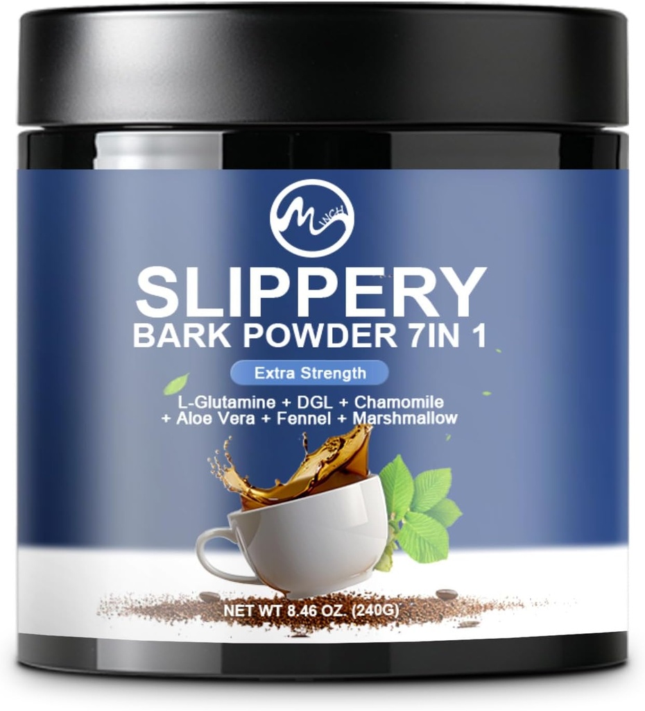 Slippery Elm, Orgânico Slippery Elm Bark Powder com L-Glutamina, DGL, Camomila, Aloe Vera, Fennel, Marshmallow, Ervas naturais para acalmar a garganta e apoio digestivo, 40 Servings