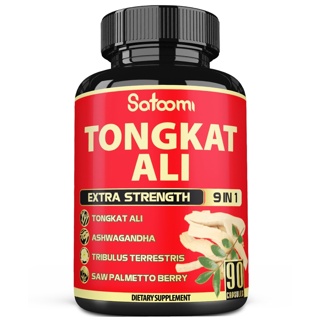 Satoomi 9in1 Tongkat Ali Root Extract - Ashwagandha, Tribulus Terrestris - 90 Cápsulas para 3 Meses - Força de Suporte, Energia e Immune Saudável