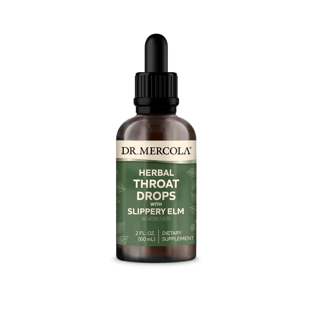 Dr. Mercola Gotas de garganta de ervas com Slippery Elm Suplemento dietético, sabores naturais, 30 Servings, 2 fl oz (60 ml), GMO Free, Gluten Free, Soy Free