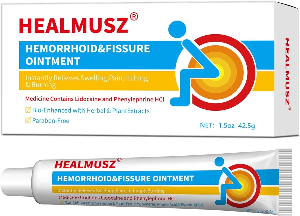 HEALMUSZ Rapid Relief Hemorrhoid Cream com 4% de Lidocaína Creme e 0,25% de fenilefrina HCI para alívio rápido da dor, inchaço, desconforto e comichão (1,5 onças)