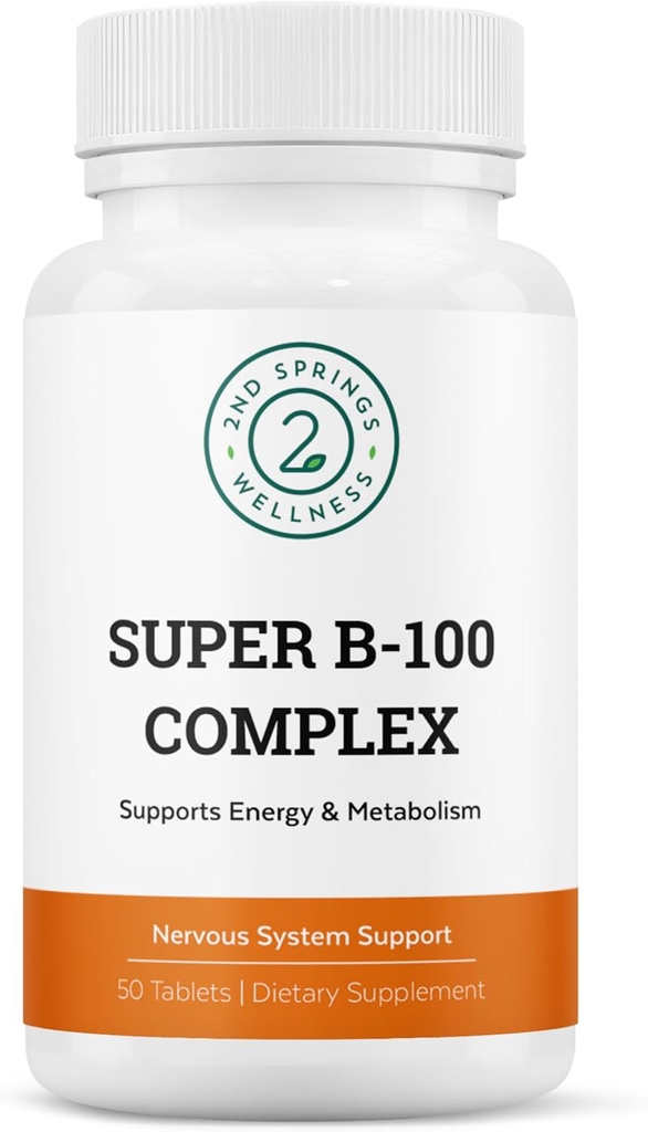 Complexo B-100 Super - Complexo Vitamina B de alta potência com B-6, B-12, Folato, Niacina, Biotina, Colina, Inositol e PABA para energia, Metabolismo, Cérebro e Nervo Suporte