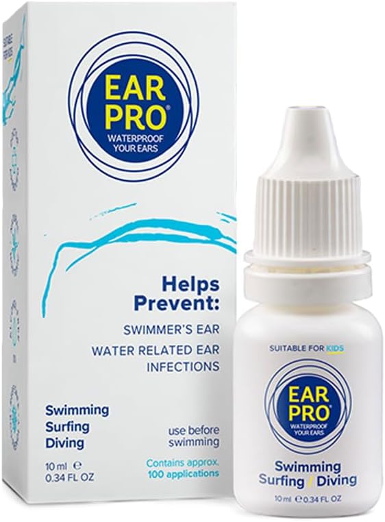 Ear Pro Todas as gotas naturais de ouvido nadador para crianças e adultos - seguro e fácil de usar gota de proteção de ouvido ajuda a prevenir água aprisionada, problemas relacionados à água do ouvido e proteger a audição, (100 Usos, 1 Pacote)