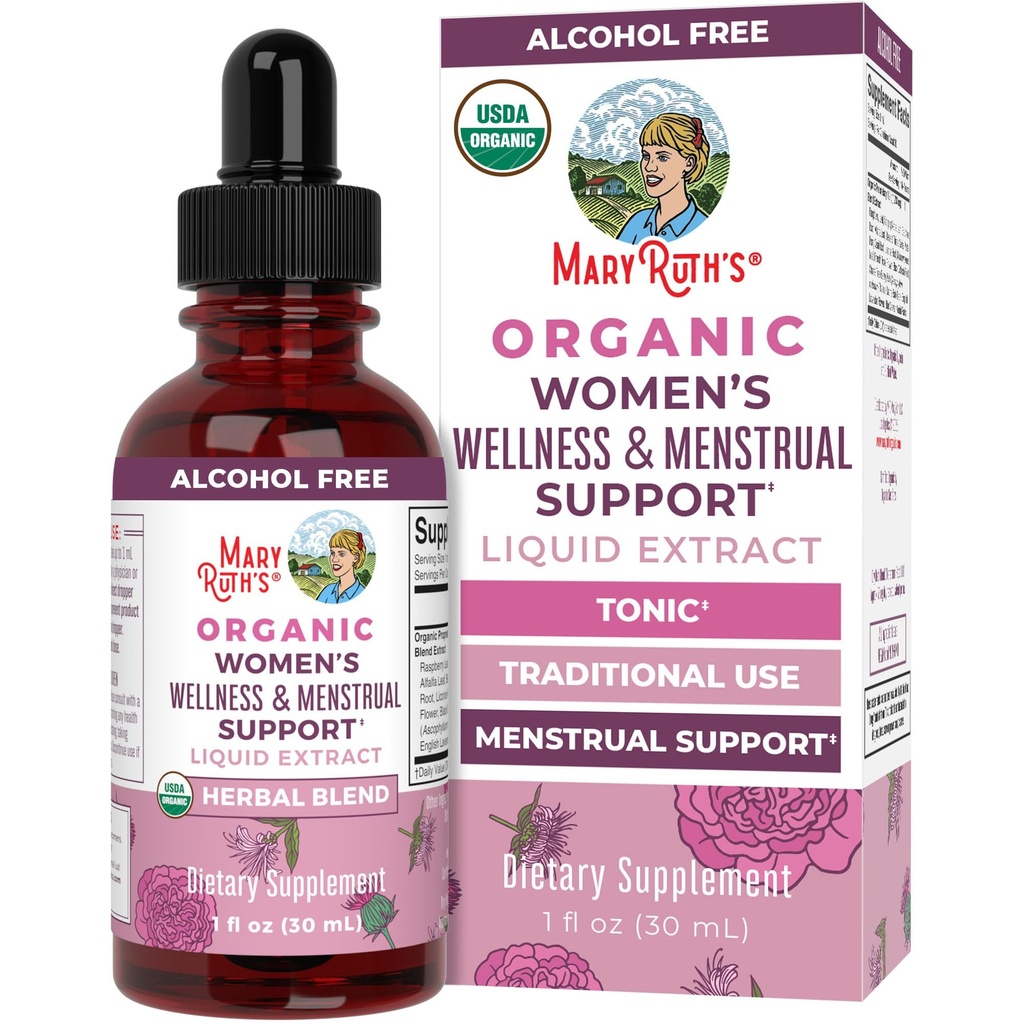MaryRuth Organics USDA Organic Women's Wellness Líquido Herbal Supplements □ Includes Stinging Nettle, Raspberry Leaf, Eleuthero Root, Chaste Tree Berry □ Suporte Menstrual □ Não-GMO, Vegan