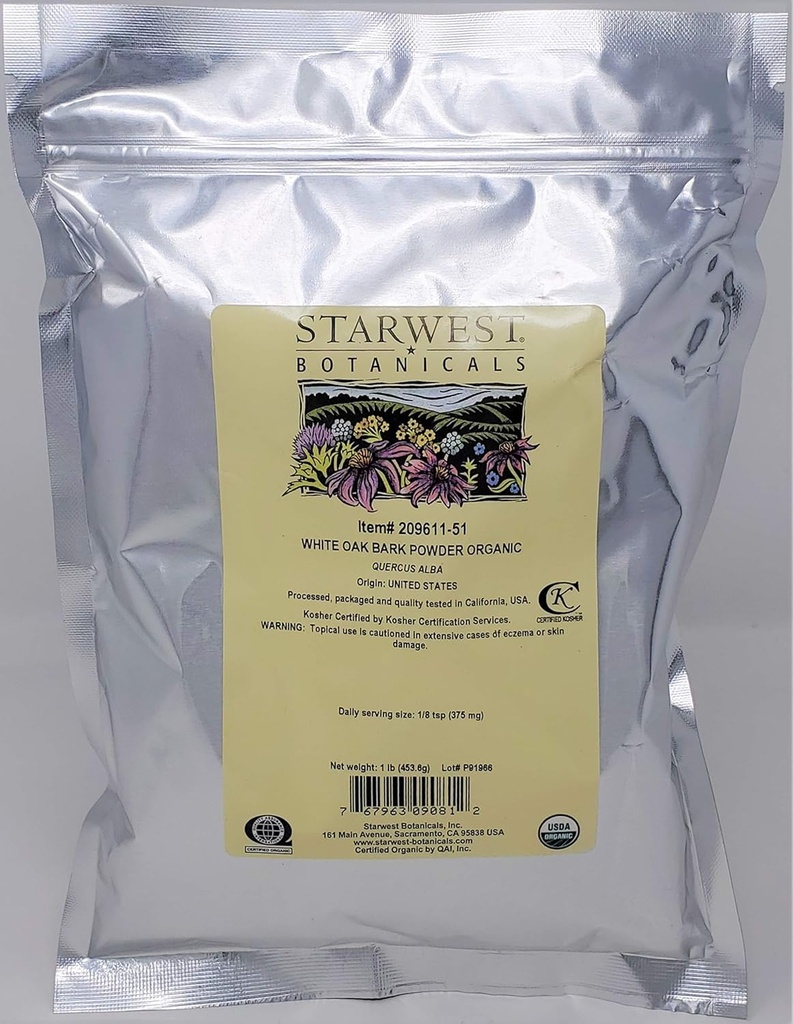Botânicos Starwest Orgânico Carvalho Branco Bark Pó, 1 Libra