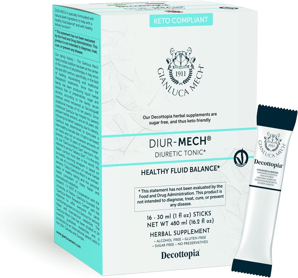 Gianluca Mech - Keto tônica diurética compatível com drenagem Função de líquidos corporais com rabo de cavalo, diurético em varas, 16x30ml