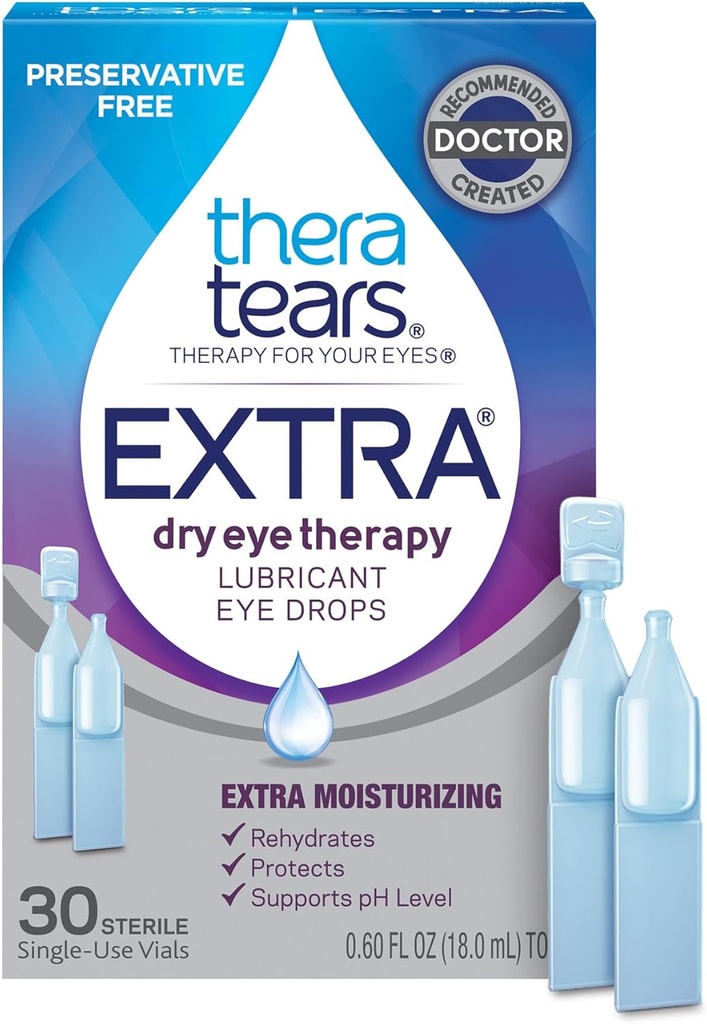 TheraTears terapia extra de olho seco Preservativo-livre Lubrificante gotas de olho para olhos secos, 30 frascos de uso único