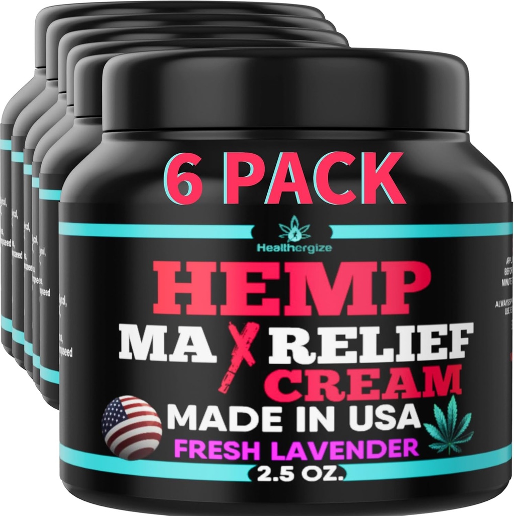6PACK Healthergize Creme de cânhamo-Natural Premium Quality-Full Body Relief Instant Results-Hemp Oil Infundido-Lavander, Aloe, Turmérica, Dores, Muscles, Joints, Muscles, Back, Joelhos, Neck-Made nos EUA...