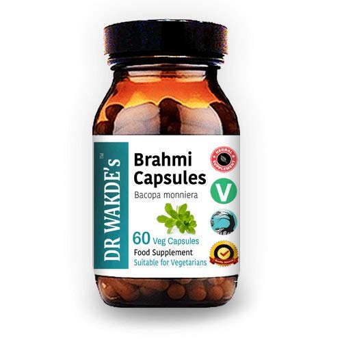 Cápsulas de Brahmi de DR WAKDE (Bacopa monniera, 60 Veg Caps, Suplemento baseado em plantas, Erva ayurvédica, Tudo Natural, Vegan)