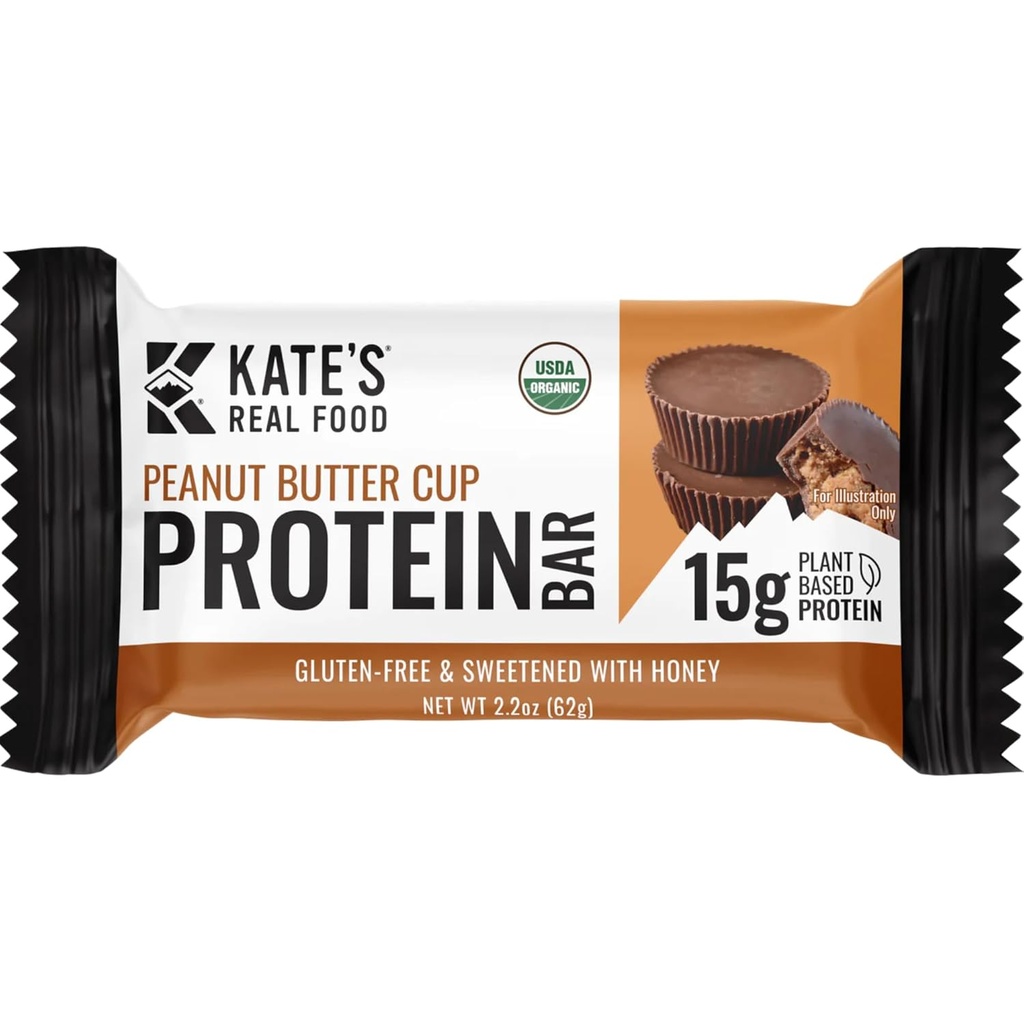Bares de Proteínas Orgânicas de Alimentos de Kate – (Taça de Manteiga de Peanut, 2,2 onças, pacote de 12) – Barras de Proteínas Baseadas em Plantas - Livre de Glúten, Sem Soja, Sem OGM, Grãos inteiros e Todos os Natural