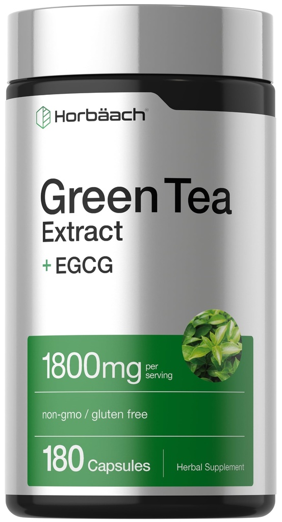Horbäach EGCG Green Tea Extract Pills (Pílulas de Extrato de Chá Verde) 180 Cápsulas (máx. potência) Não-GMO e Suplemento sem glúten