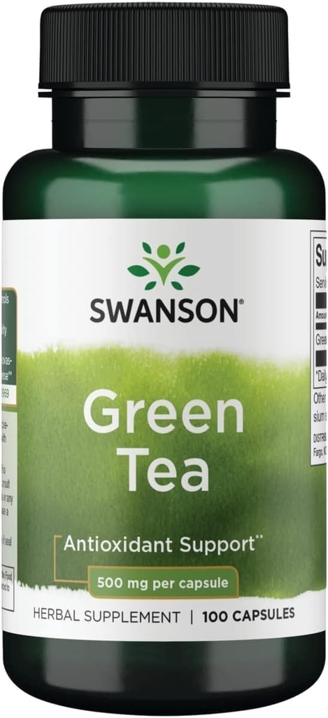Swanson Green Tea Extract Supplement - Antioxidant Rich - 500 MG Green Tea Leaf Powder - 100 Cápsulas