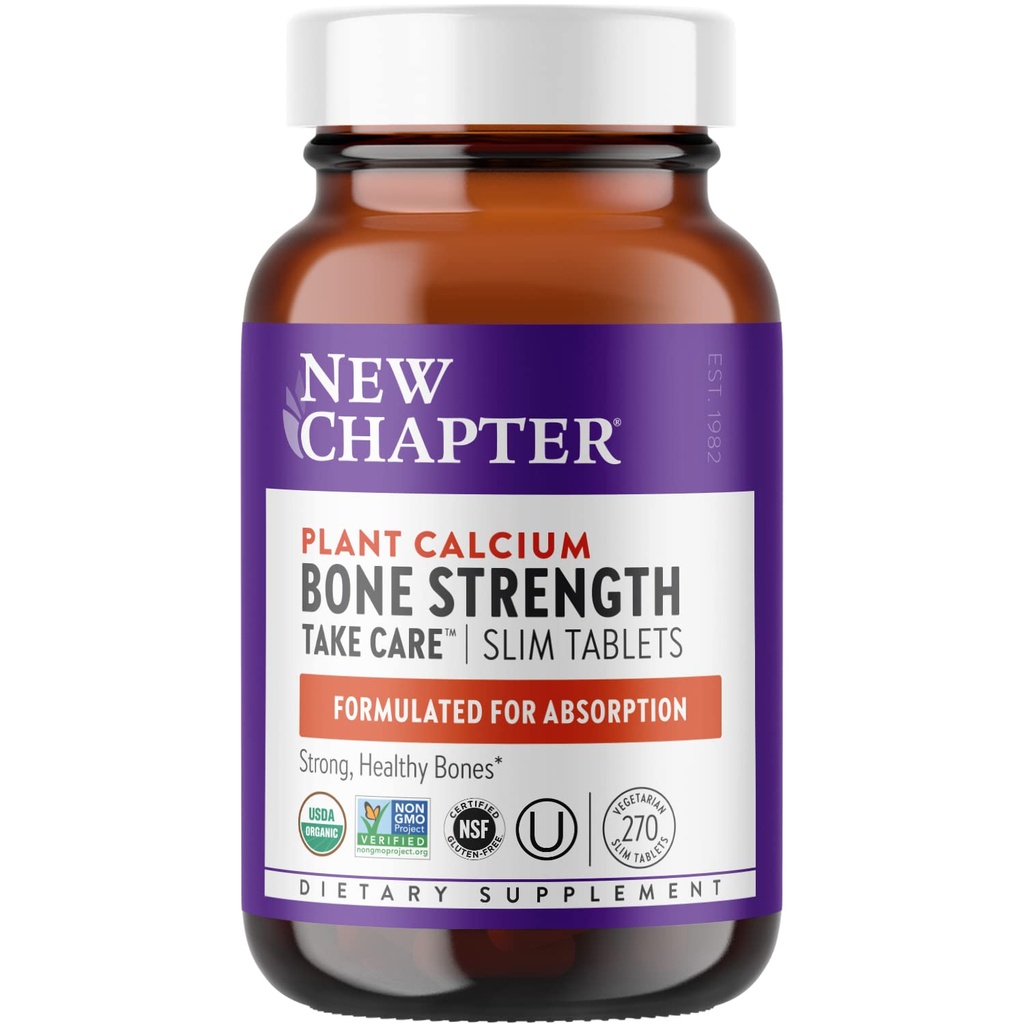 Novo capítulo Suplemento de cálcio - cálcio orgânico de força óssea com magnésio, vitamina D3+K2, 70+ Trace Minerals para a saúde óssea, sem glúten, fácil de engolir comprimidos magros - 270 Contagem