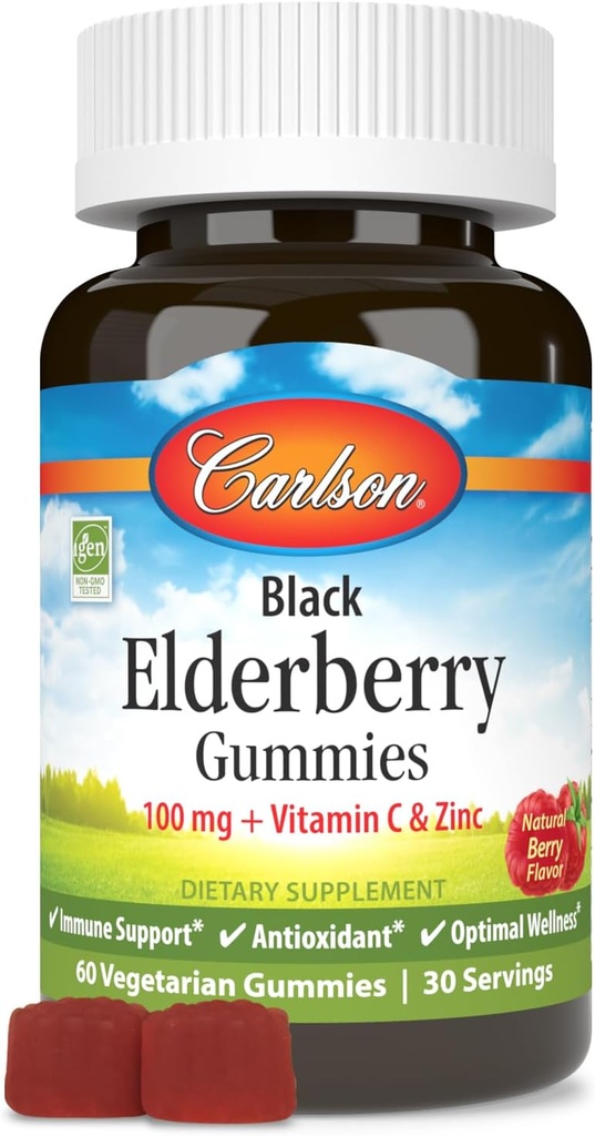 Carlson - Pastilhas de Amora Negra, com Vitamina C & Zinco, Suporte Imune, 60 Pastilhas