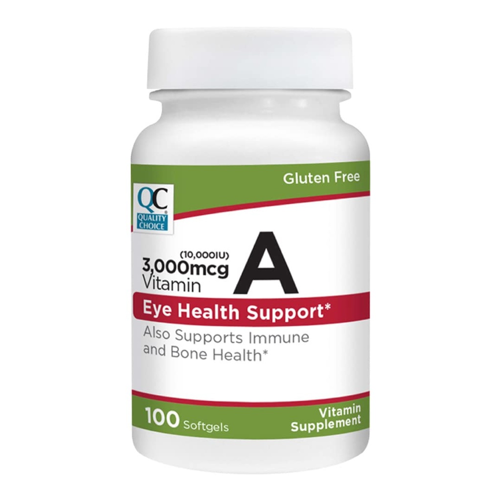 Qualidade Escolha Vitamina A 3.000 mcg (10,000 UI) Softgels. Suporta sistema imunológico, visão e função óssea. Alta potência Palmitate Fórmula 100 Softgels