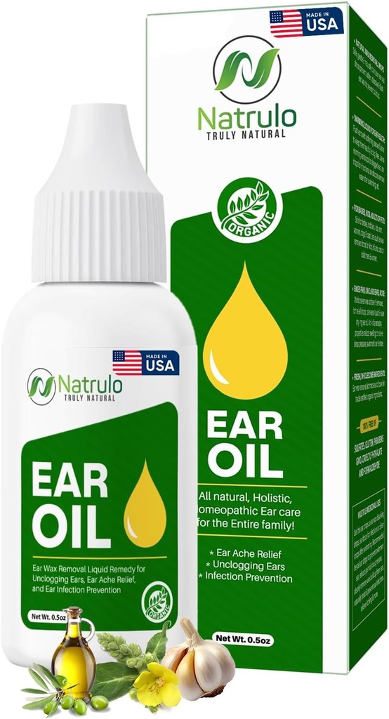 Óleo Orgânico de Orelha para Infecção Orelha - Eardrops Natural para Dor Orelha, Remoção de Orelha e Cera de Nadador - Crianças, Adultos, Bebê & Dog Earache Remedy - Gotas Orelha com Mullein, Alho Made in USA (0,5 Oz)