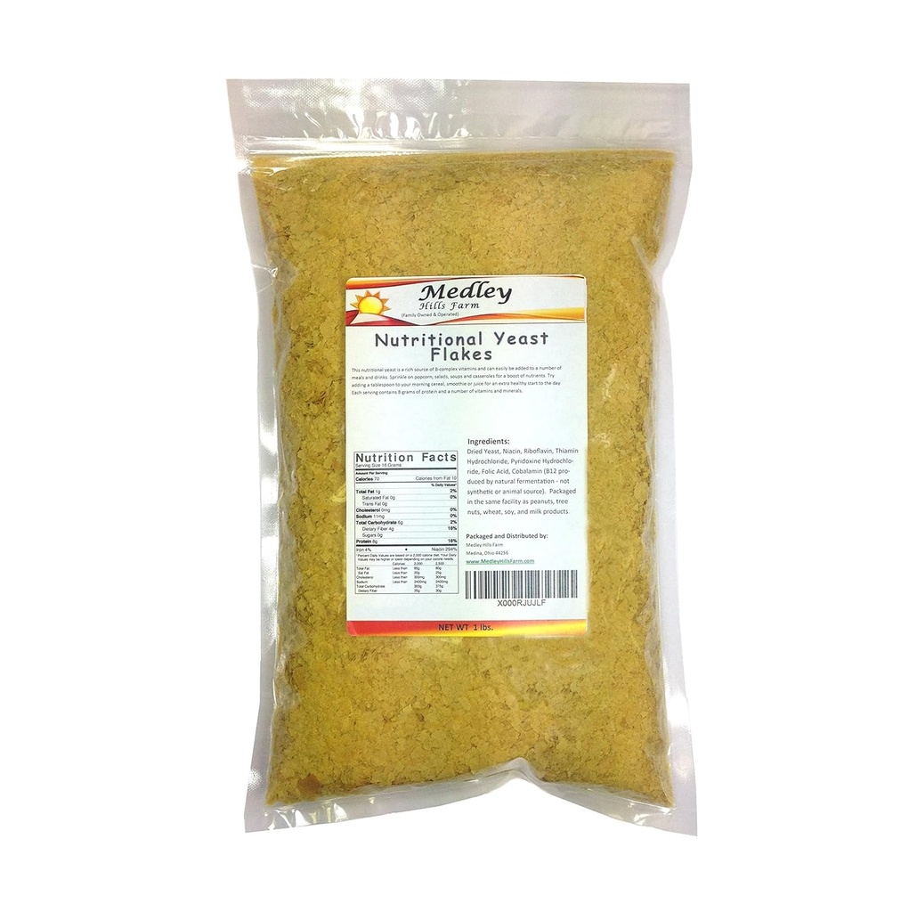 Fermento Nutricional Flakes 1 lb. Fortificado - Glúten Livre - Não OGM - Vegan - Vegetarian Support Fórmula Medley Hills Farm