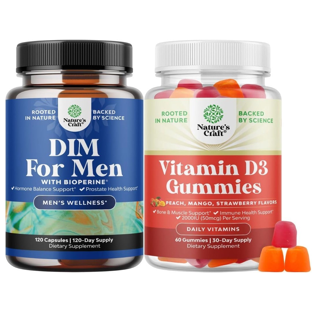 Pacote de suplementos avançados de diindolilmetano DIM para homens e pastilhas de vitamina D3 para bem-estar diário para músculo ósseo e suporte imunológico