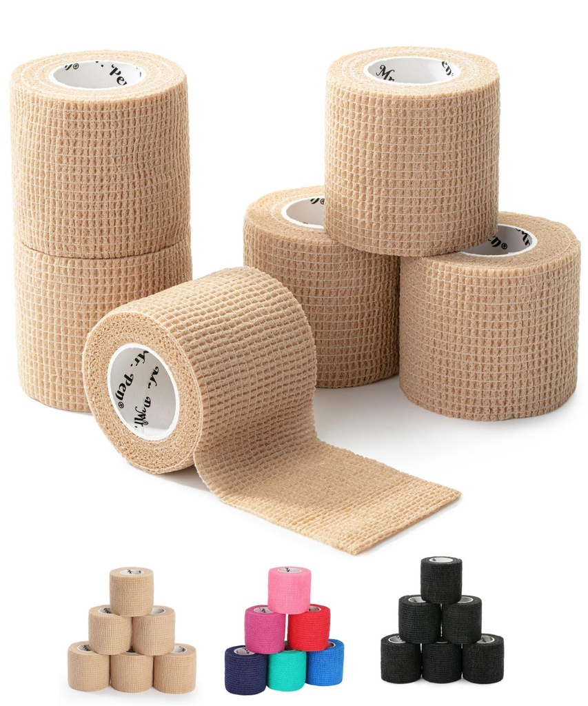 Mr. Pen- Envoltório de bandagem auto-adesivo, 6 Pack, Colorido da pele, 2 " x 5 Yards, Bandagens Coesivas, Envoltório médico, Envoltório de bandagem elástica, Fita de bandagem auto-colante