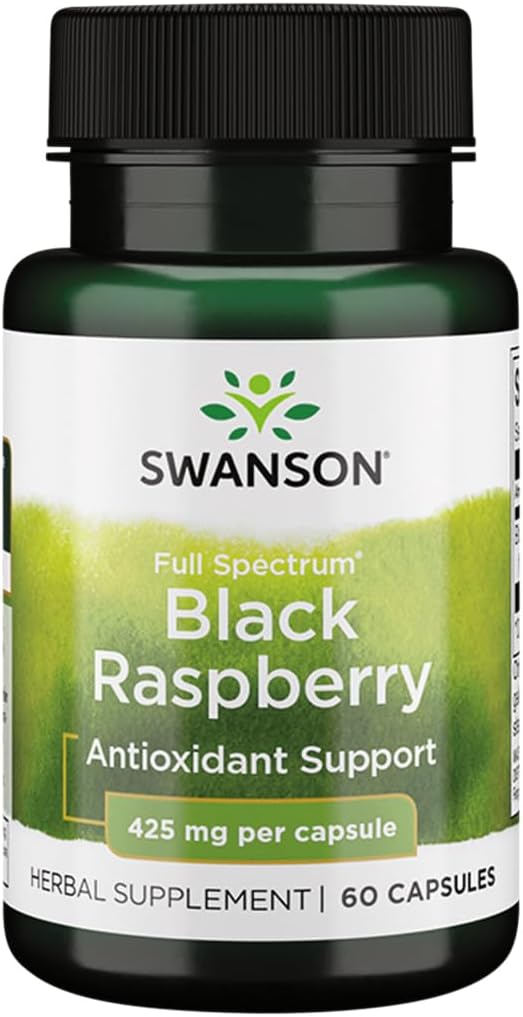 Swanson Black Framboesa - Suplemento de ervas promovendo o apoio geral do bem-estar - Fonte natural de flavonoides e vitamina C - (60 cápsulas, 425mg cada)