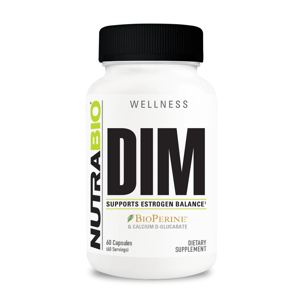 NutraBio DIM Supplement, Suporta Balanço de Estrogênio, 100mg - 60 Cápsulas Vegetais
