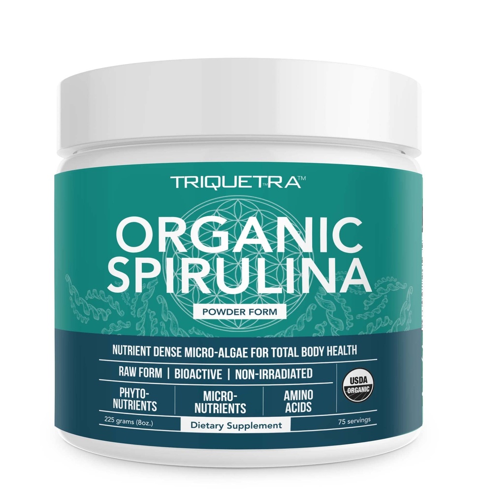 Pó de espirulina orgânica – Feito com Parry® Spirulina, Conhecido por Pureza Superior e Densidade Nutriente – Agricultura Vegan – Não irradiado – Blue-Green Algae Superfood Supplement – 75 Servings – 8 onças
