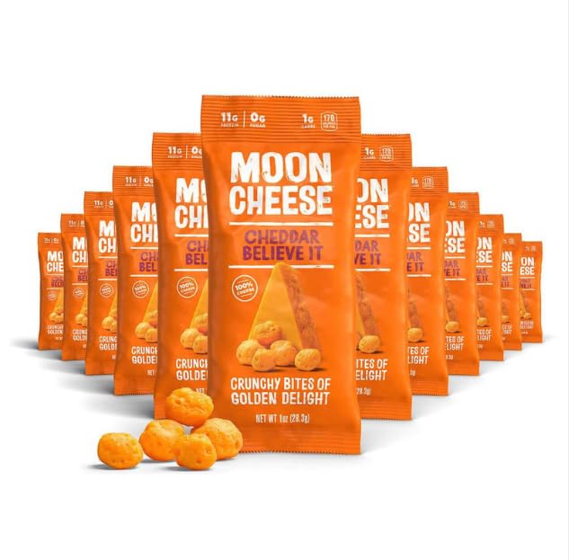 Queijo Lua Cheddar Acredite, 1 onça, 12-Pack, Crunchy, Protein-Rich Cheese Snack, Keto Friendly, 100% queijo real