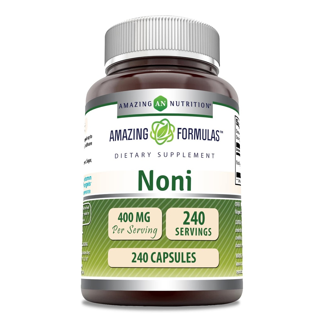 Fórmulas surpreendentes Noni 400 Mg por serviço Suplemento 240 Cápsulas Não-GMO Glúten grátis