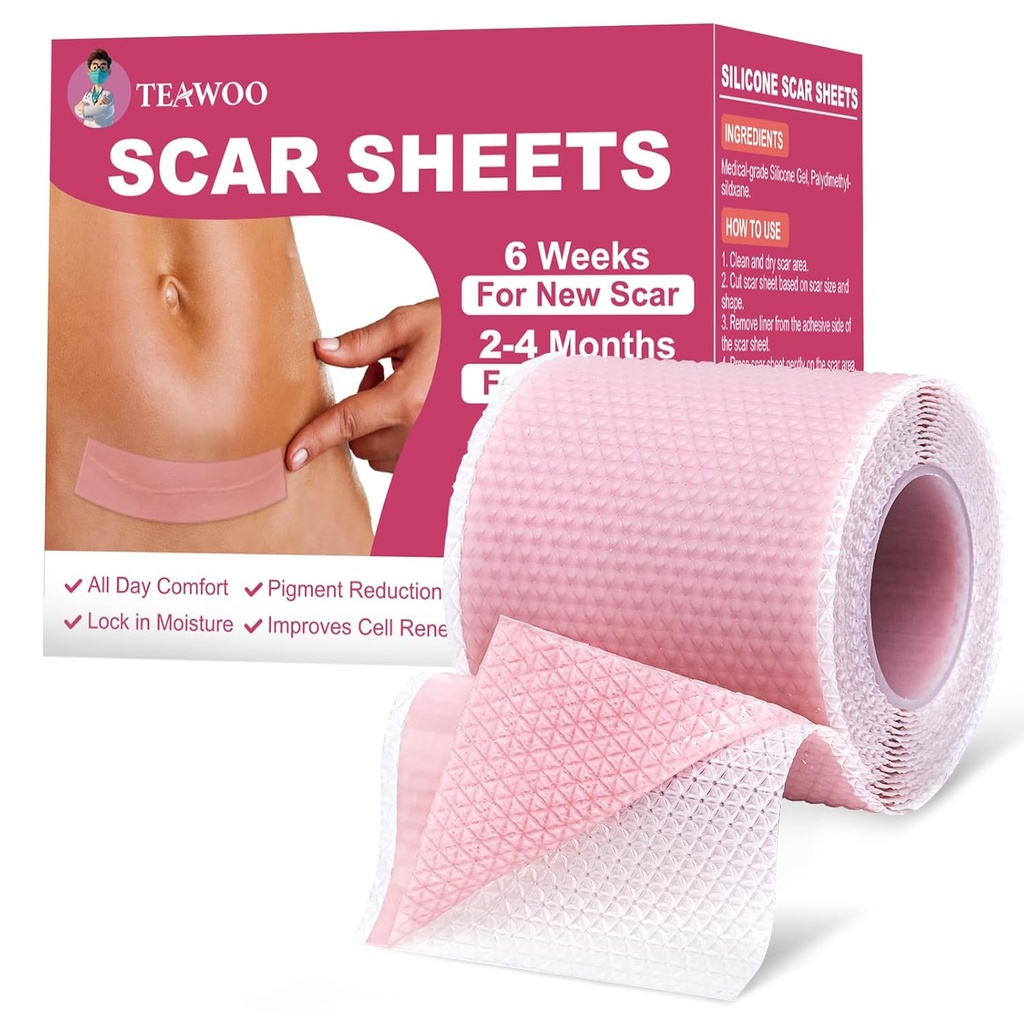 Folhas de Silicone Cicatriz, Fita de Silicone Cicatriz para Cicatrizes Cirúrgicas, Seção C, Tuck Tummy, Remoção de Bump Kelóide, Fita de rosto para rugas Overnight (1,6"X 59" Roll-1,5M-Pigment Reduction-Pink)