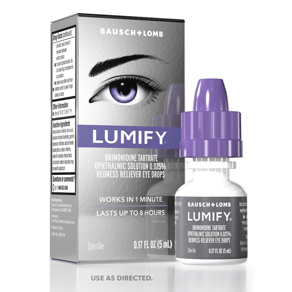 LUMIFY Eye Drops para olhos vermelhos, Redness Reliever para olhos mais brilhantes, Funciona em 1 minuto e dura até 8 horas, Eye Drops, 0,17 Fl Oz (5 mL)